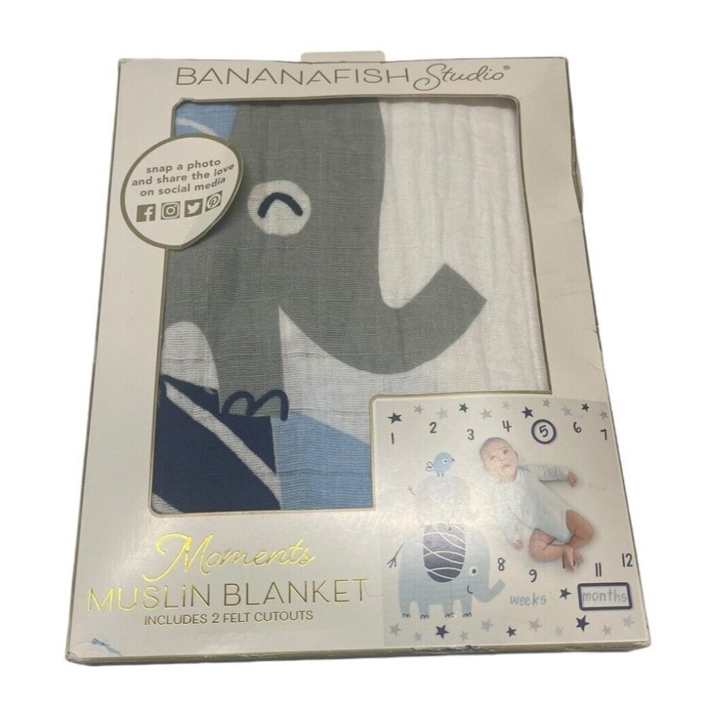 BANANA FISH STUDIO MOMENTS MUSLIN BLANKET ELEPHANTS FOR PICTURES MONTH WEEK
